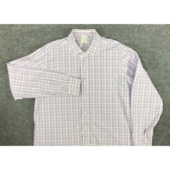 BROOKS BROTHERS Shirt Milano Men's 17-35 Purple Plaid Long Sleeve Button Up 1818 - Picture 1 of 16